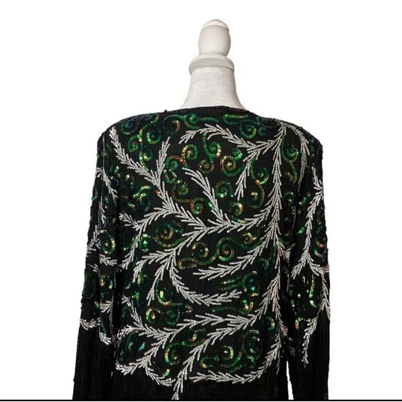 Jean for Joseph Le Bon Silk Sequin Beaded Dress Long Sleeve Evening Wear Vtg L - Picture 5 of 11